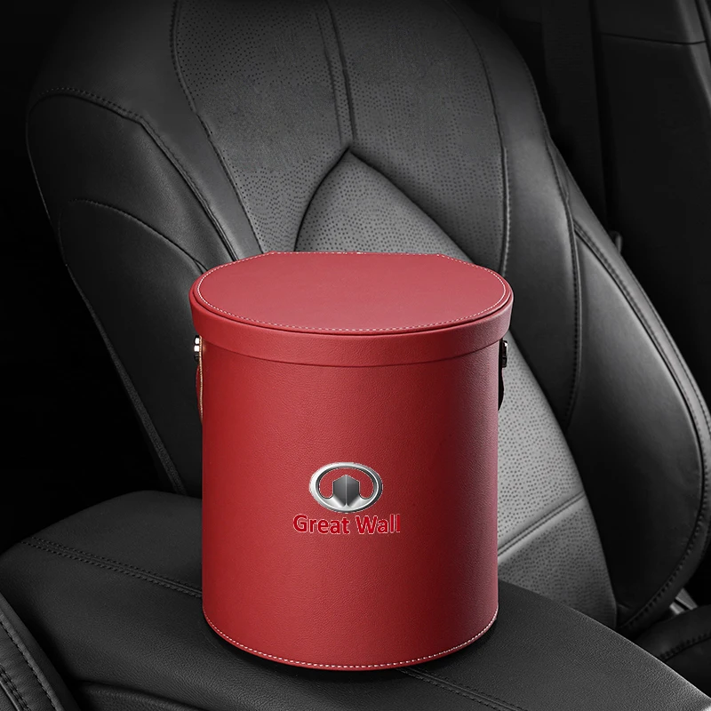 

For Great Wall Haval H6 H9 Jolion Tank etc Universal Car Trash Can Waterproof Leatherette Trash Bin with Lid Portable Leakproof