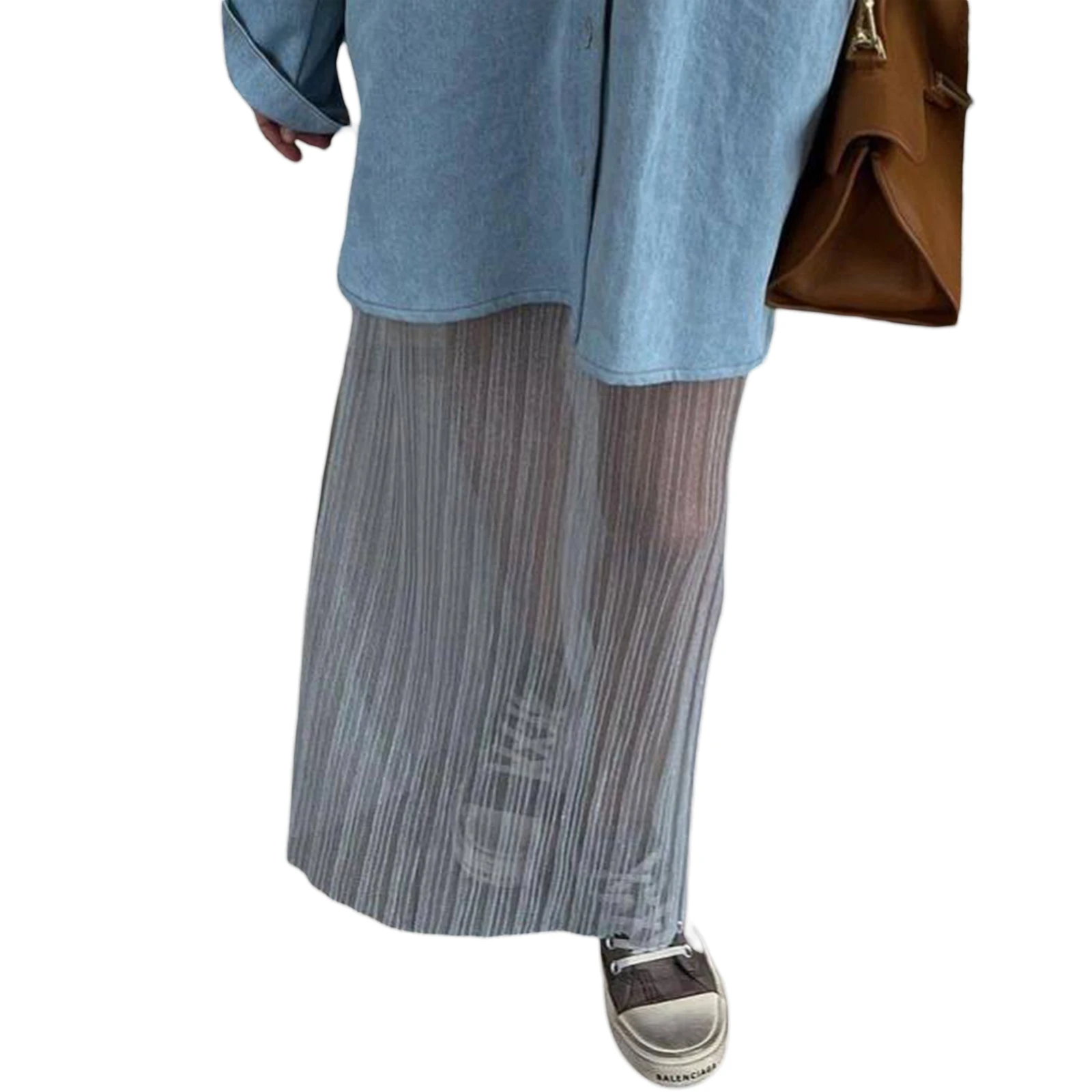 Dames Hoge Taille Doorschijnend Mesh Een Lijn Flowy Maxi Rok Doorzien Maxi Strand Rok Cover Up