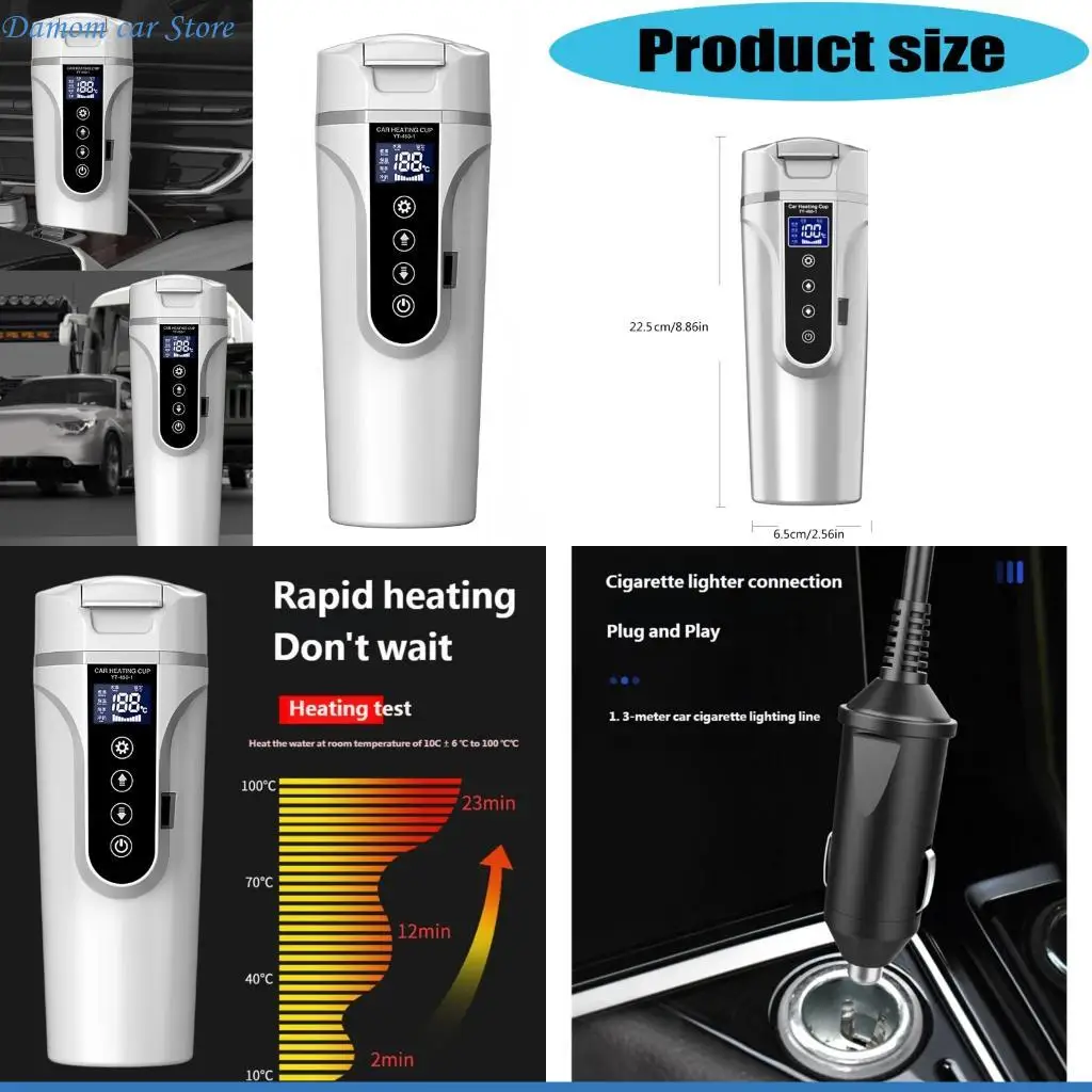 A2UC 12/24V Fast Boil Car Kettle Car Coffee Mug Heated Water Cup Kettle for Outdoors