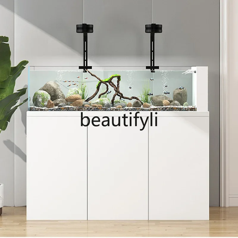 ALiving room household ecological fish tank bottom filter ultra-white glass side overflow customization H