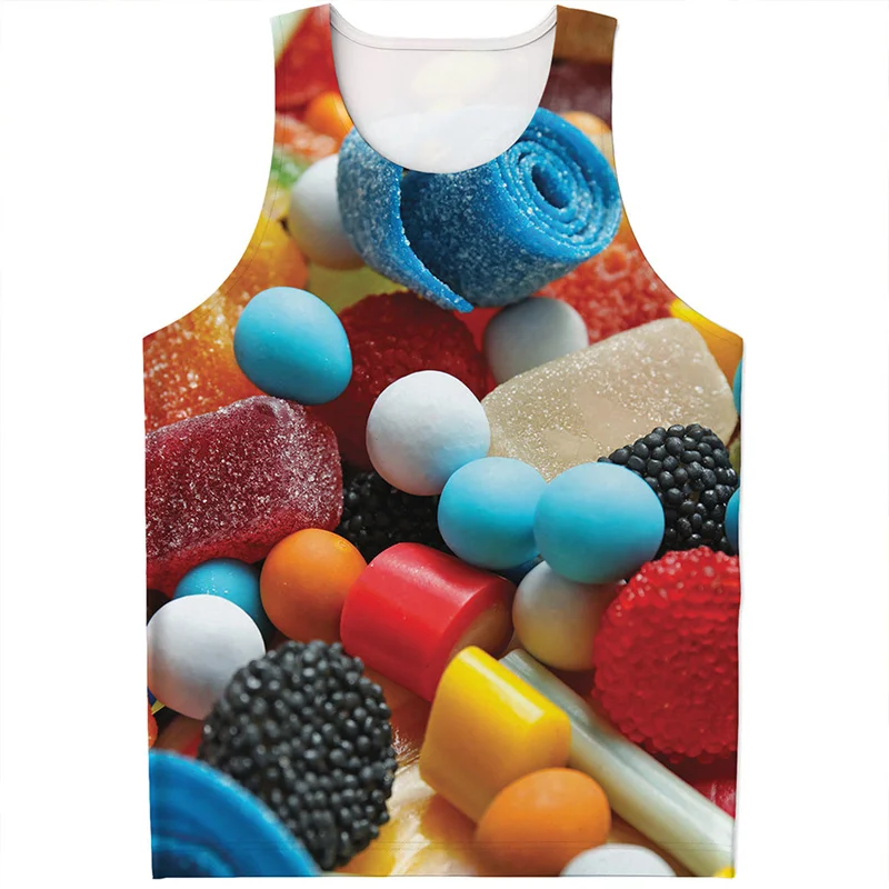 Fashion Colorful Fudge Pattern Tank Top Men Summer 3D Printed Candy Vest Quick Dry Sleeveless Tees Kids Tops Oversized Tshirt