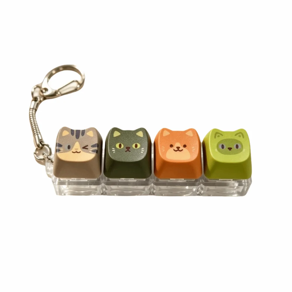 Finger Button Keycap Mechanical Keyboard Keychain Cute Cat Clicker Keyboard Fidget Keychain Relax Button Creative