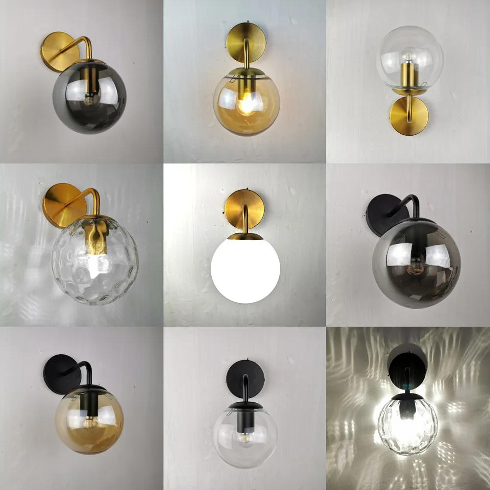 150mm ball Glass shade minimalist LED wall lamp living room bedroom bedside light American European hotel Globe Sconce Lighting