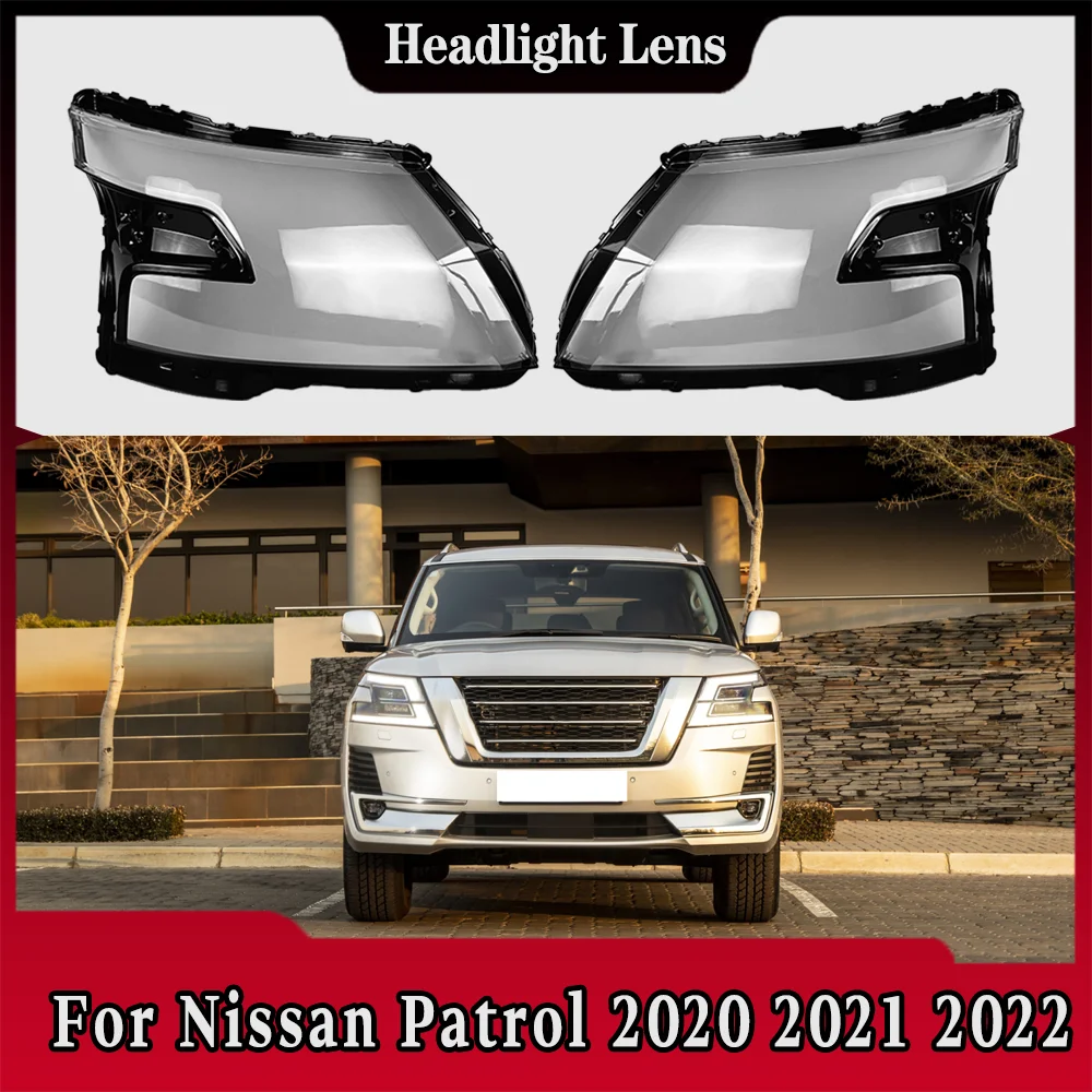 

For Nissan Patrol 2020 2021 2022 Headlight Shade Transparent Lampshade Lens Headlamp Cover Lamp Shell Plexiglass Black Edge