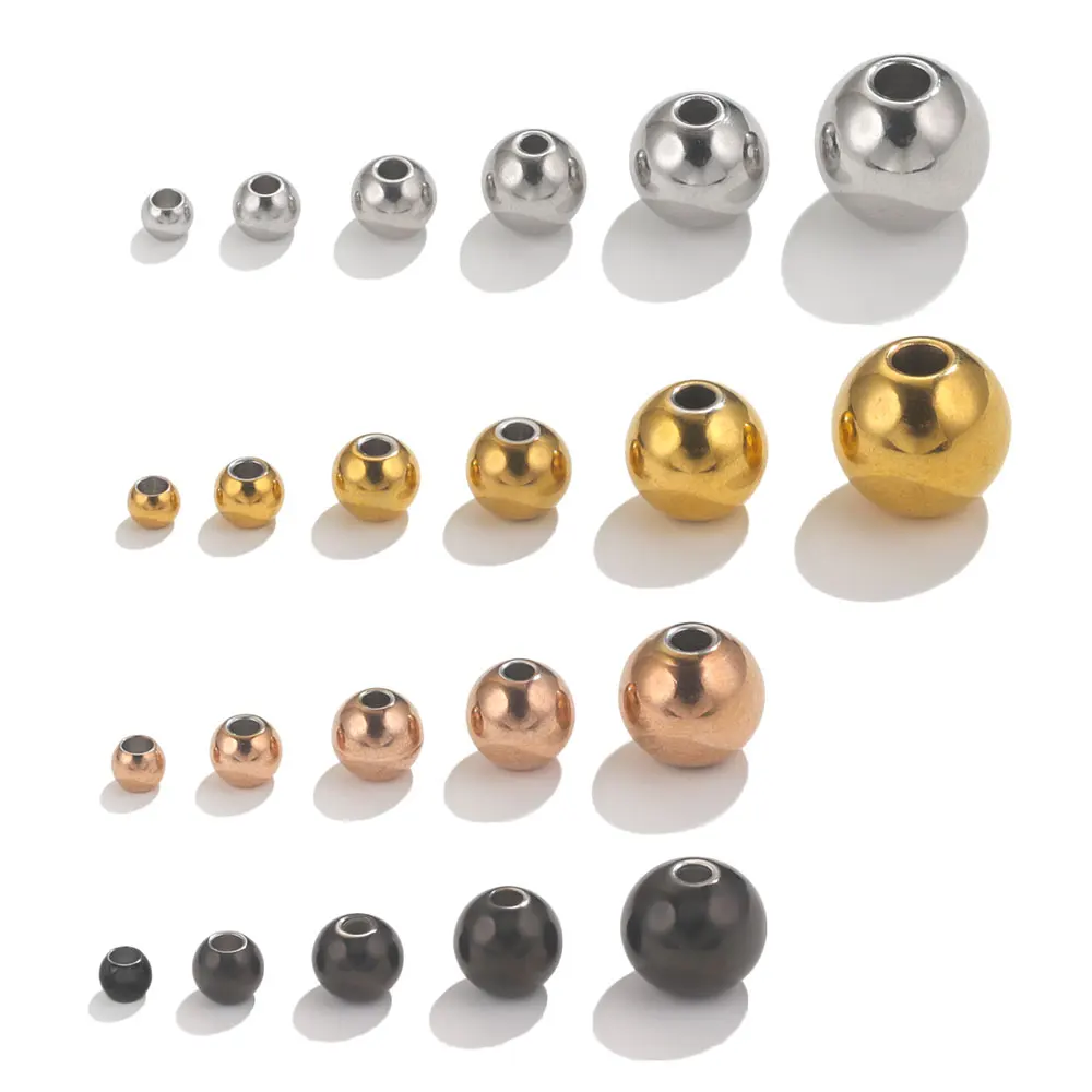 3-10mm Stainless Steel Beads For Jewelry Making PVD Glod-plated Spacer Beads for Bracelets Necklace Jewelry Making Supplies