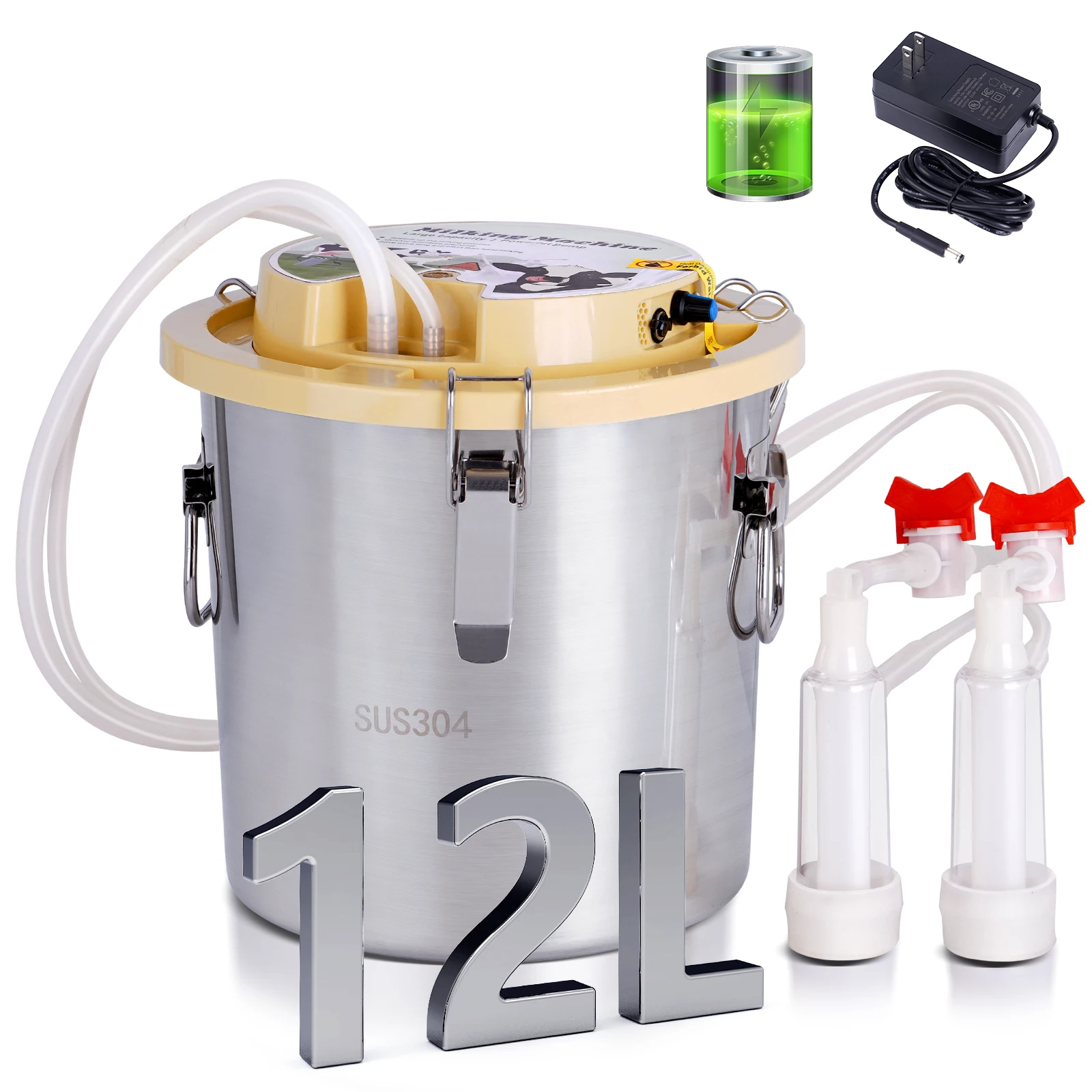 8L/12L/16L البقرة الأغنام الكهربائية آلة الحلب المتكاملة 304 الفولاذ المقاوم للصدأ قابلة للشحن والمكونات في آلة الحلب للماشية