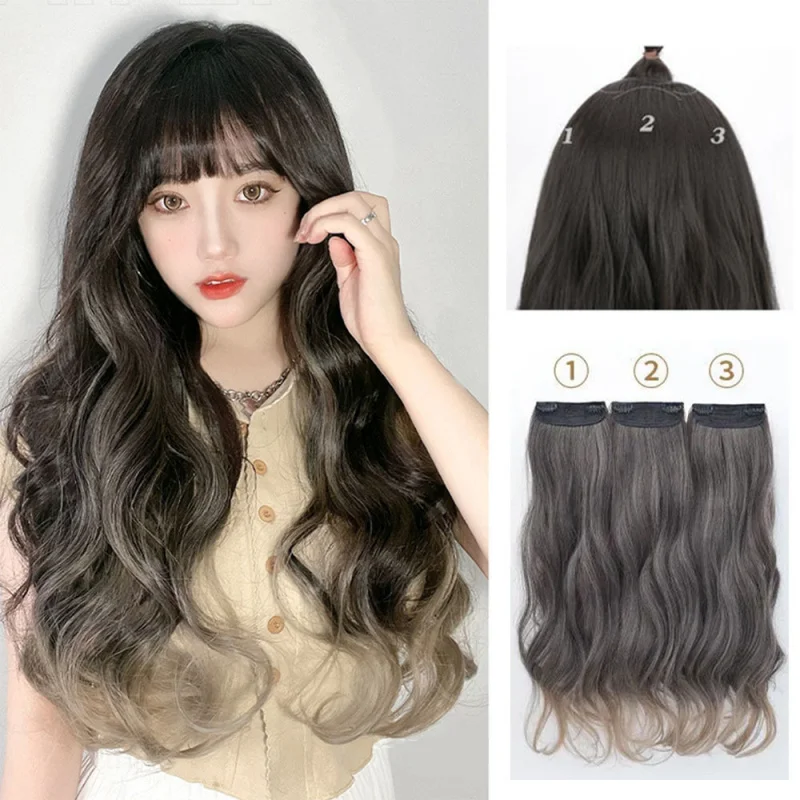 

Three-piece Hair Extension Set55cmHighlight Blue Gray Big Wavy Hair Extensions Three-Piece Set TikTok Influencer Style
