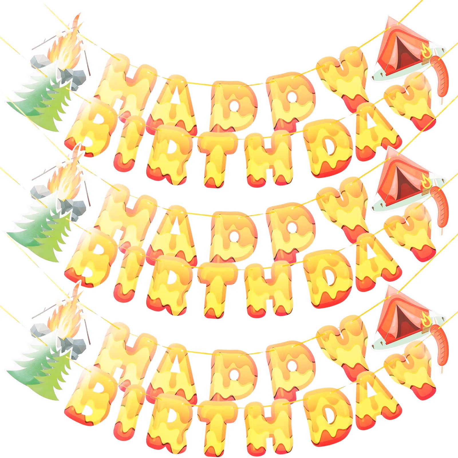 3Pcs Bbq Birthday Banner Party Decoration Paper Material Hanging Banner Flag for Indoor Outdoor Photo Background