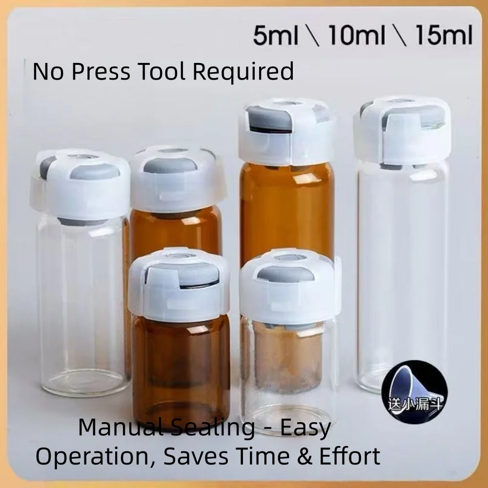 Ampoule Glass Bottle Set with Capsule Stopper & Bayonet Cap - Professional Serum Refillable Containers for Salon & Multi-Use, Wh