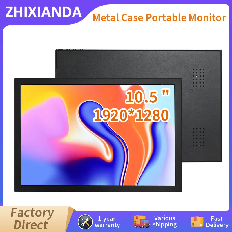 

10,5-дюймовый HD 1920*1280 металлический корпус промышленный портативный мини-игровой монитор 100% sRGB IPS широкоэкранный VGA HDMI ЖК-дисплей