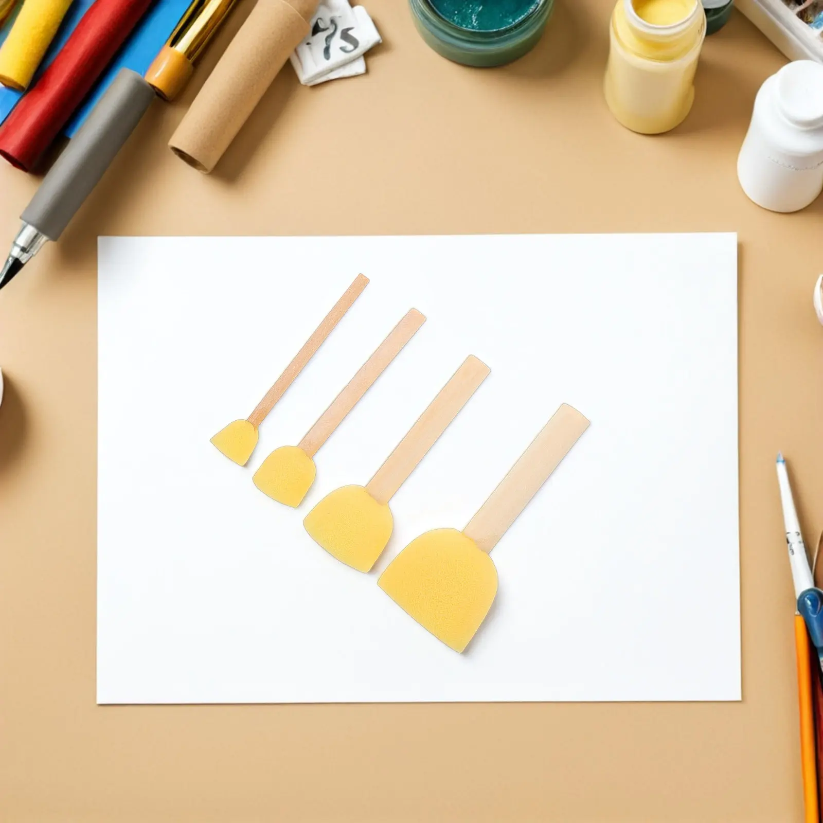 40Pcs Painting Sponge Set Round Shape Ergonomic Wooden Handle - Multipurpose Craft Painting Sponge for Early