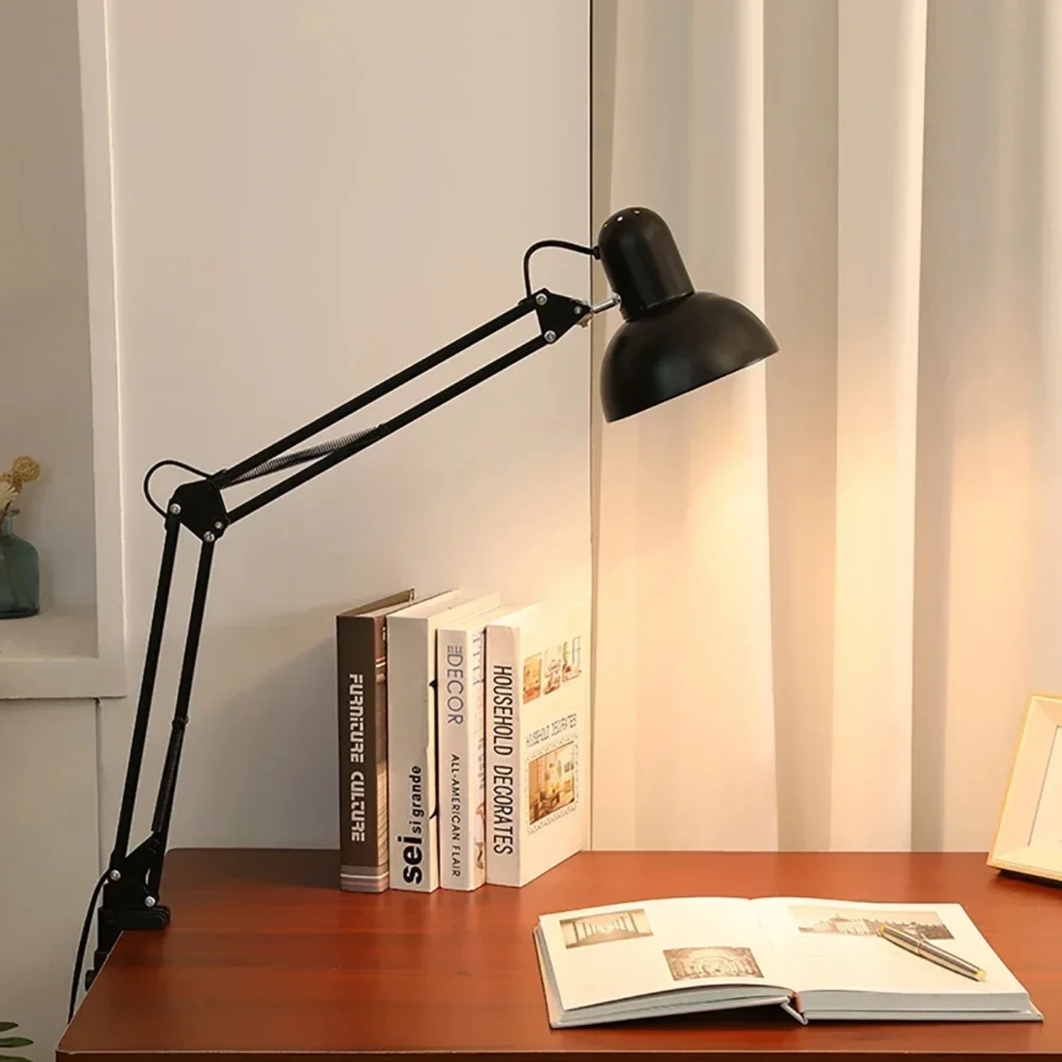 Foldable Desk Lamp Clip on Light Telescopic Eye Protection Retro Bedroom Office Computer Table Lamp  Decor  E27 Bulb