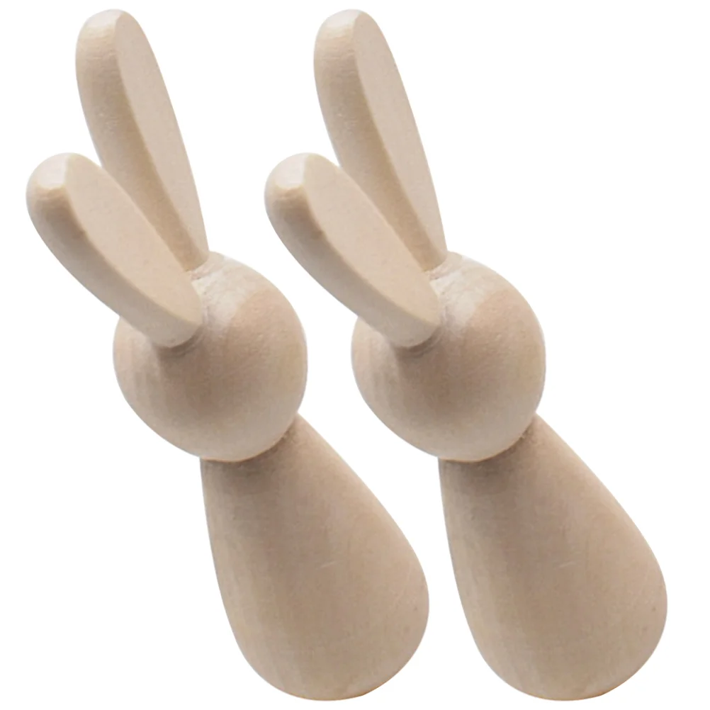 

2 Pcs Wooden Bunny Crafts Painted Unpainted Peg Dolls Blank Child DIY Supplies Unfinished