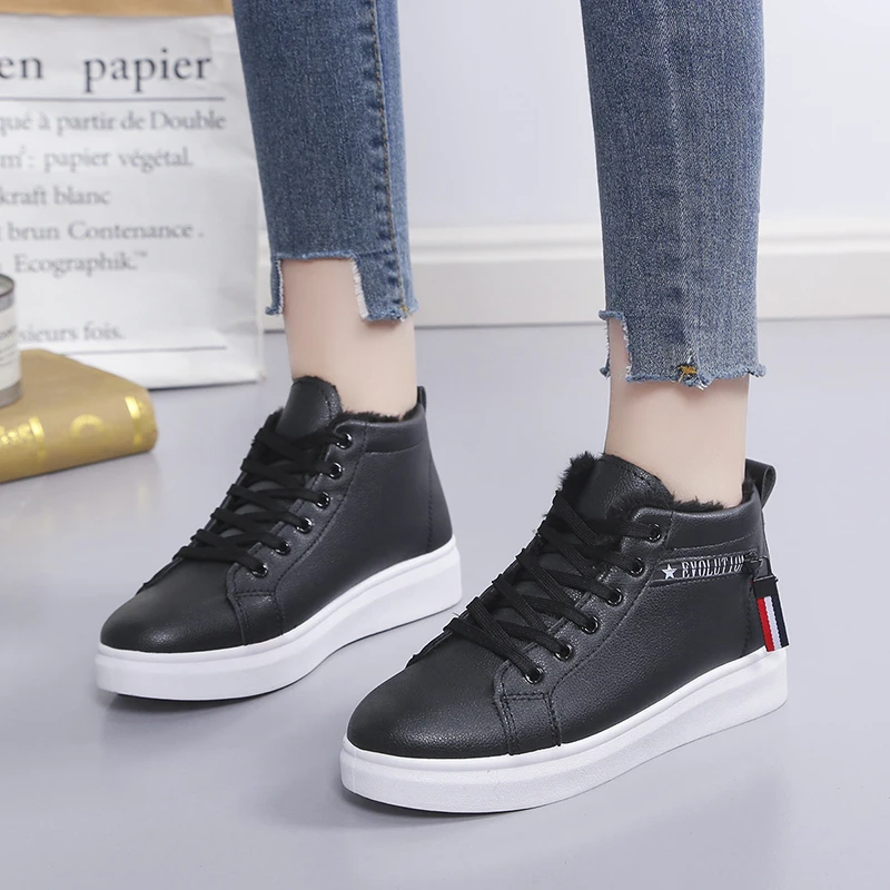 Women Ankle Boots Winter Warm Plush Woman Vulcanized Shoes Outdoor Walking Shoes Casual Flat Sneakers Lace Up Ladies Snow Shoes