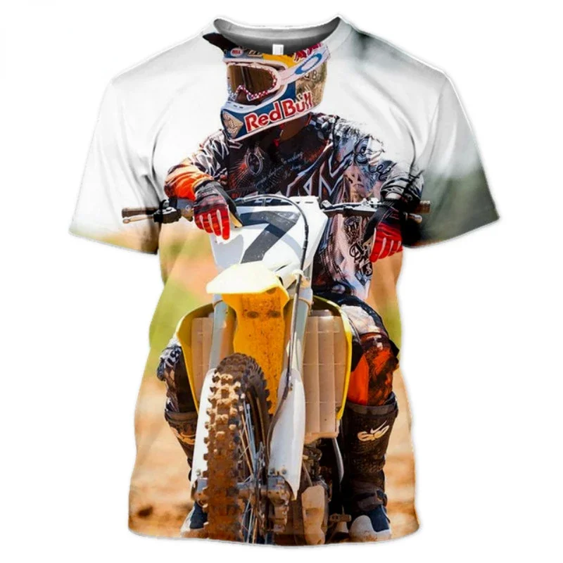 Men's Motorcycle Short Sleeve T Shirt, 3D Printing, Off Road Racing Shirt, Casual Fashion, Sports Car, Fast Passion, Summer, 202