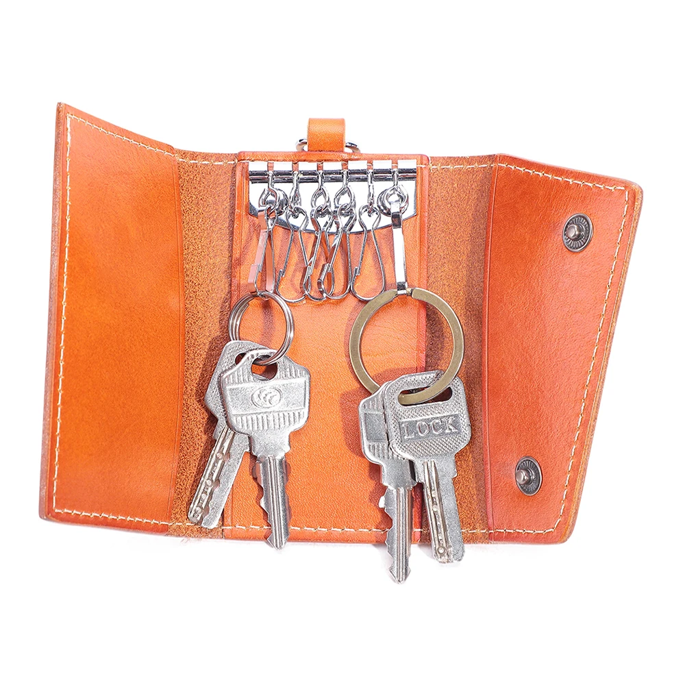 Vegetable tanned leather key bag Handmade leather multifunctional card bag for men and women compact key bag