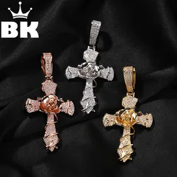 THE BLING KING Rose Flower Vine Micro Paved CZ Dotted Passion Women Religious Cross Pendant Necklace Vintage Jewelry Gift Friend