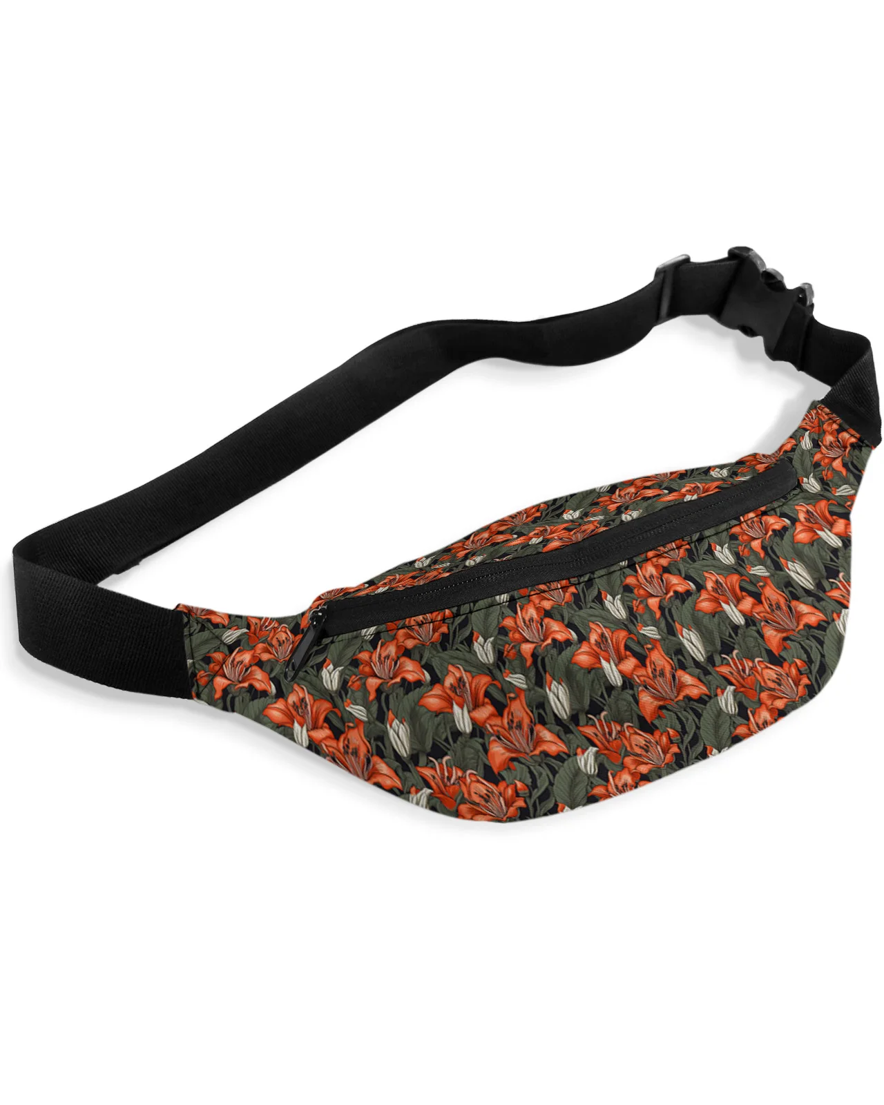 Red Flowers Foliage Waist Packs for Women Waterproof Outdoor Sports Waist Bag Unisex Crossbody Shoulder Bag