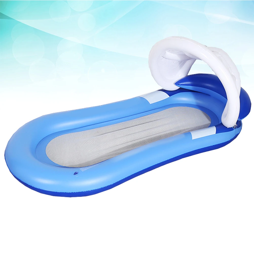 Aufblasbares schwimmendes Bett, Wasser-Hängematte, Liege, Pool, See, Strand, PVC-Sonnenschutz, Armlehnen, faltbar, schwimmfähig, bequem, Blau