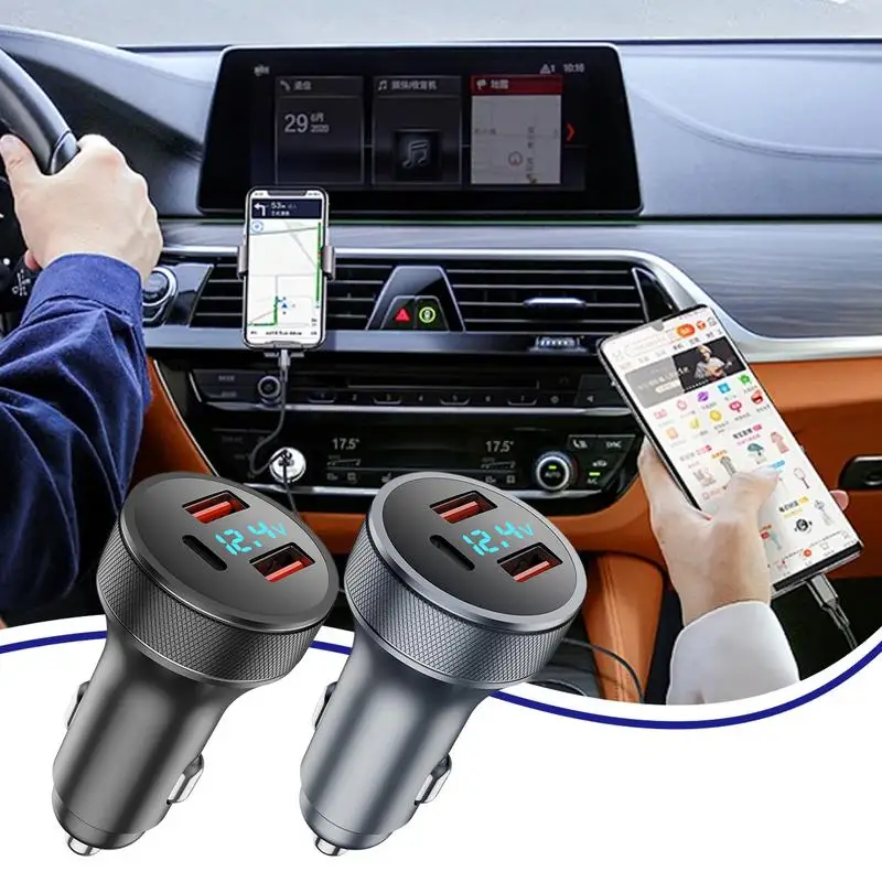 For Refer To Description  3 Ports Car Charger Adapter High-Speed Charging Car Phone Charger Car Charger With Led Digital Display