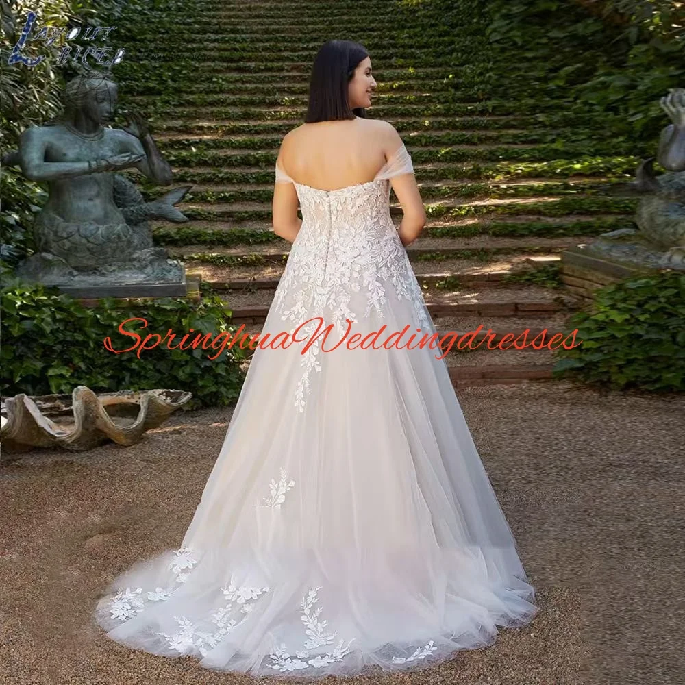 Customize Boho Sweetheart Neck Wedding Dresses Sleeveless Bride Gowns Off Shoulder Vestidos De Novia