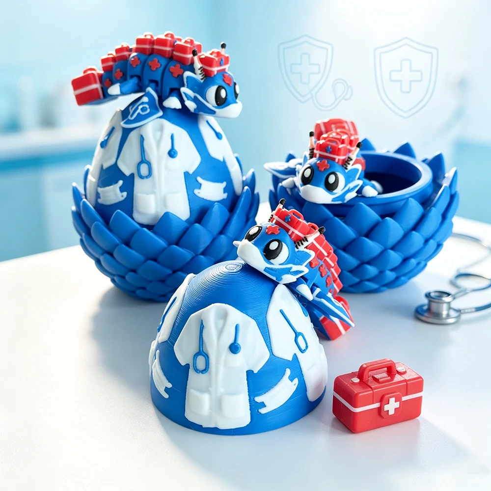 3d Printing Cute And Silly Doctor Dragon+Dragon Egg Model Set Plastic Desktop Decoration Sculpture Ornament Holiday Gift