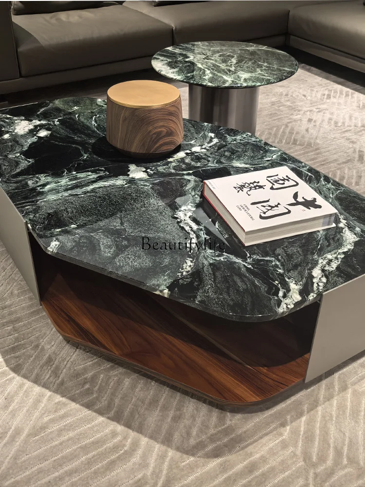 

02 Luxury stone coffee table Living room Home high-end Italian light luxury natural green marble coffee table