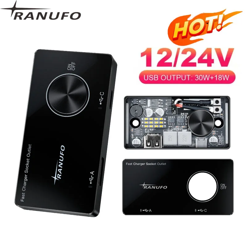 

USB Type C Car Usb Charger Socket,12V/24V Dual USB Outlet PD3.0&QC3.0 Car Socket