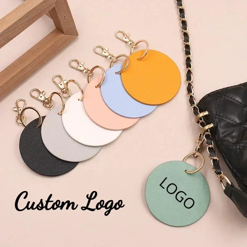 

Custom Logo Round Leather Keychain Personalized Company Hotel Number Car Keyring Engraved Key Chain Holder for Lover Wedding