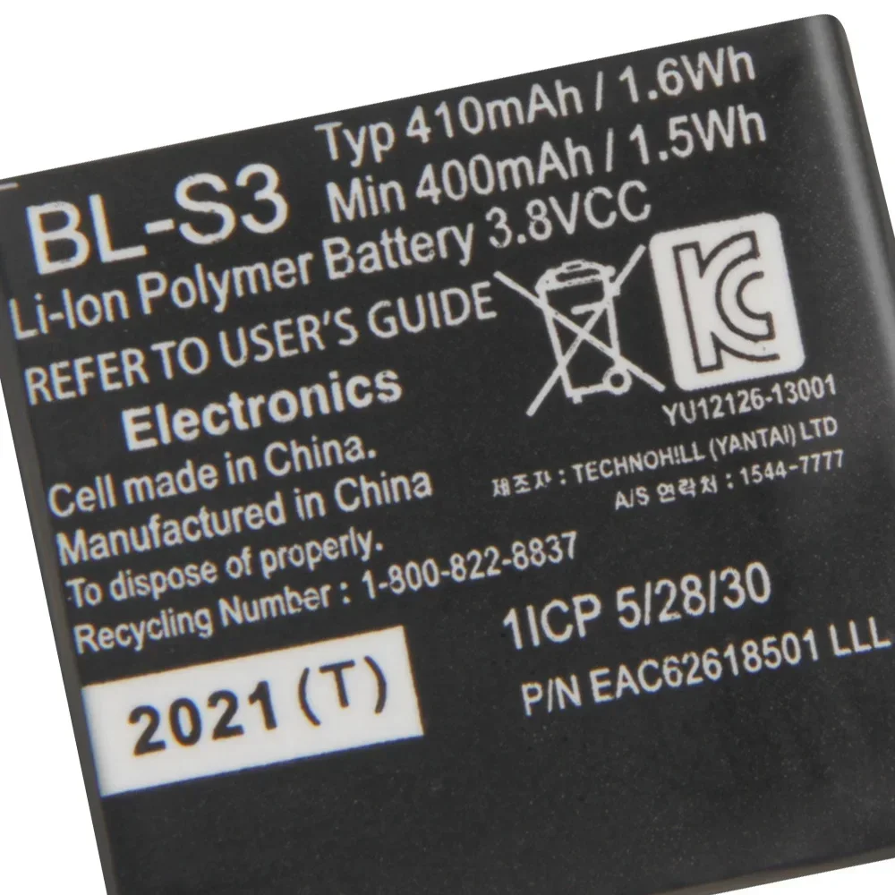 New Replacement Battery BL-S3 For LG G Watch R W110 W150 Rechargeable Batteries 410mAh Long Lifespan