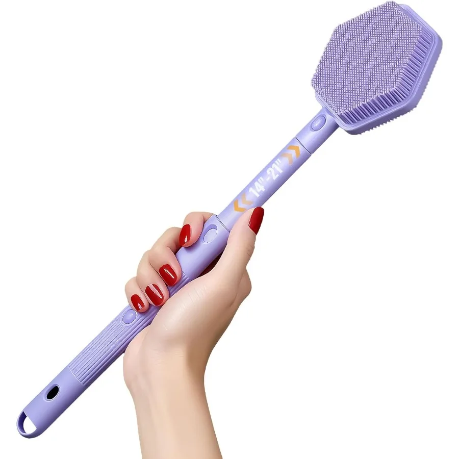 

Силиконовый скребок для спины для душа. Выдвижная щетка для душа 21 дюйм с длинной ручкой. Двусторонняя щетка для спины с нескользящей ручкой для Gent.