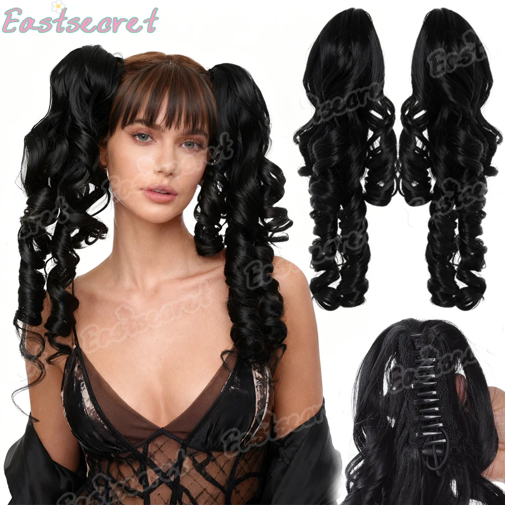 Synthetic Roman roll clip double ponytail wig Ponytail Hair Extensions 16Inch Heat Resistant Lolita Pony Tail Hair wig