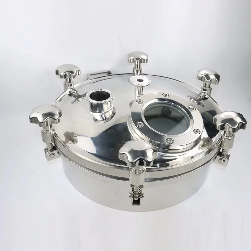 DN500 ضغط من الفولاذ المقاوم للصدأ الصحي على شكل فتحة دائرية مع زجاج 304 316L