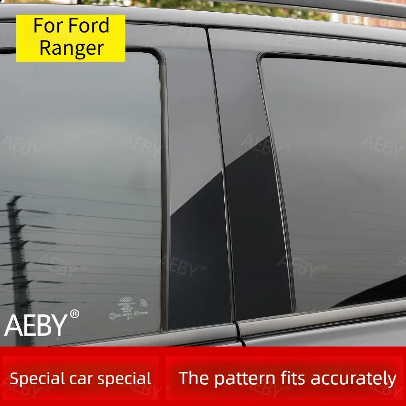 For Ford Ranger 2015-2021 Pillar Trim Carbon Fiber Pattern Scratch Resistant,Center pillar decorative stickers,PC mirror view 2