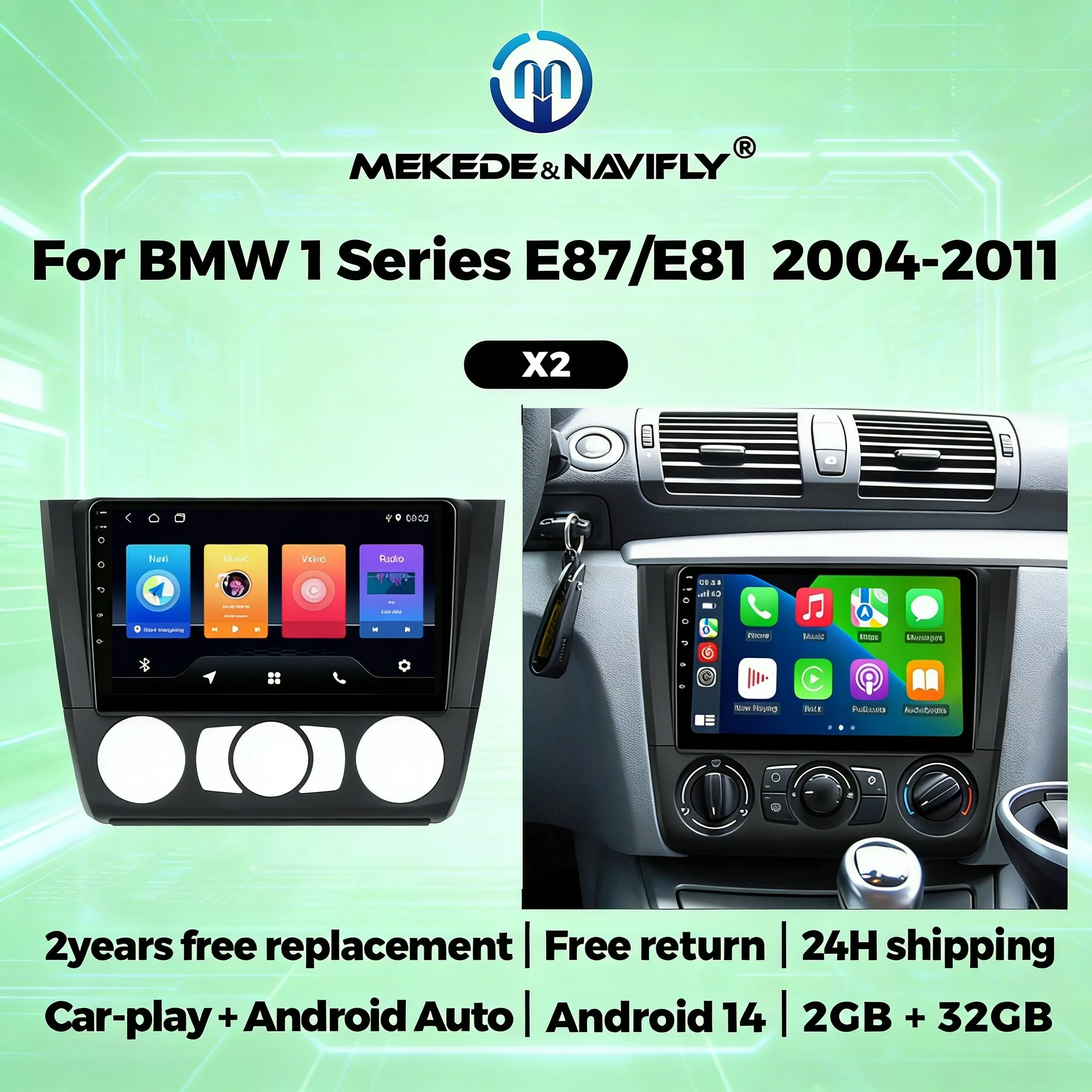 

9-дюймовый HD-экран, автомобильная магнитола для BMW 1 серии E87/E81 2004-2011, беспроводной CarPlay, Android Auto, мультимедийный видеоплеер, Wi-Fi