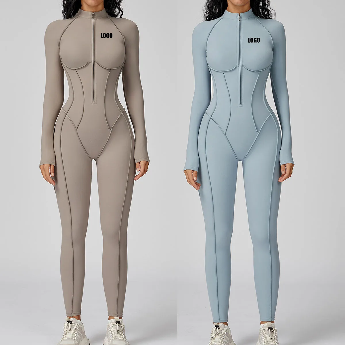 

Custom LOGO women's new stand-up neck onesie semi-zipper fitness clothing high-intensity sports yoga trousers onesie