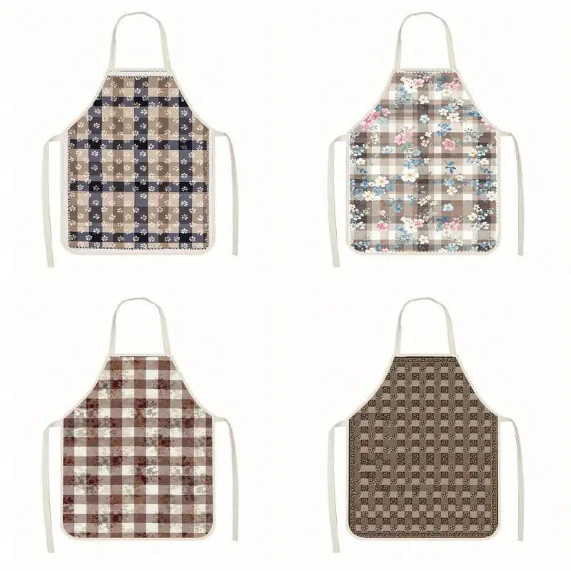 

Фартуки с цветочным и клетчатым узором. Льняной фартук, подходящий для приготовления пищи на кухне, общения родителей и детей, рисования и других мероприятий.