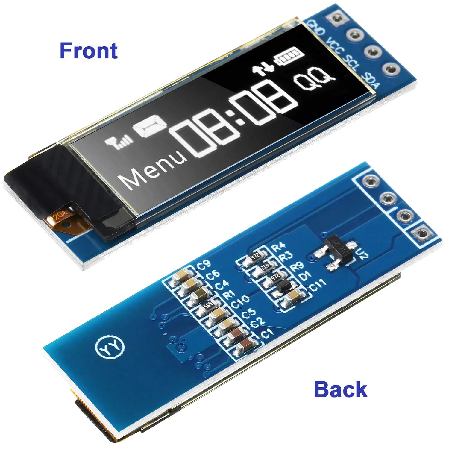 0.91 인치 I2C OLED 디스플레이 모듈, I2C OLED 스크린 드라이버, DC 3.3V-5V (백색광), 5 개