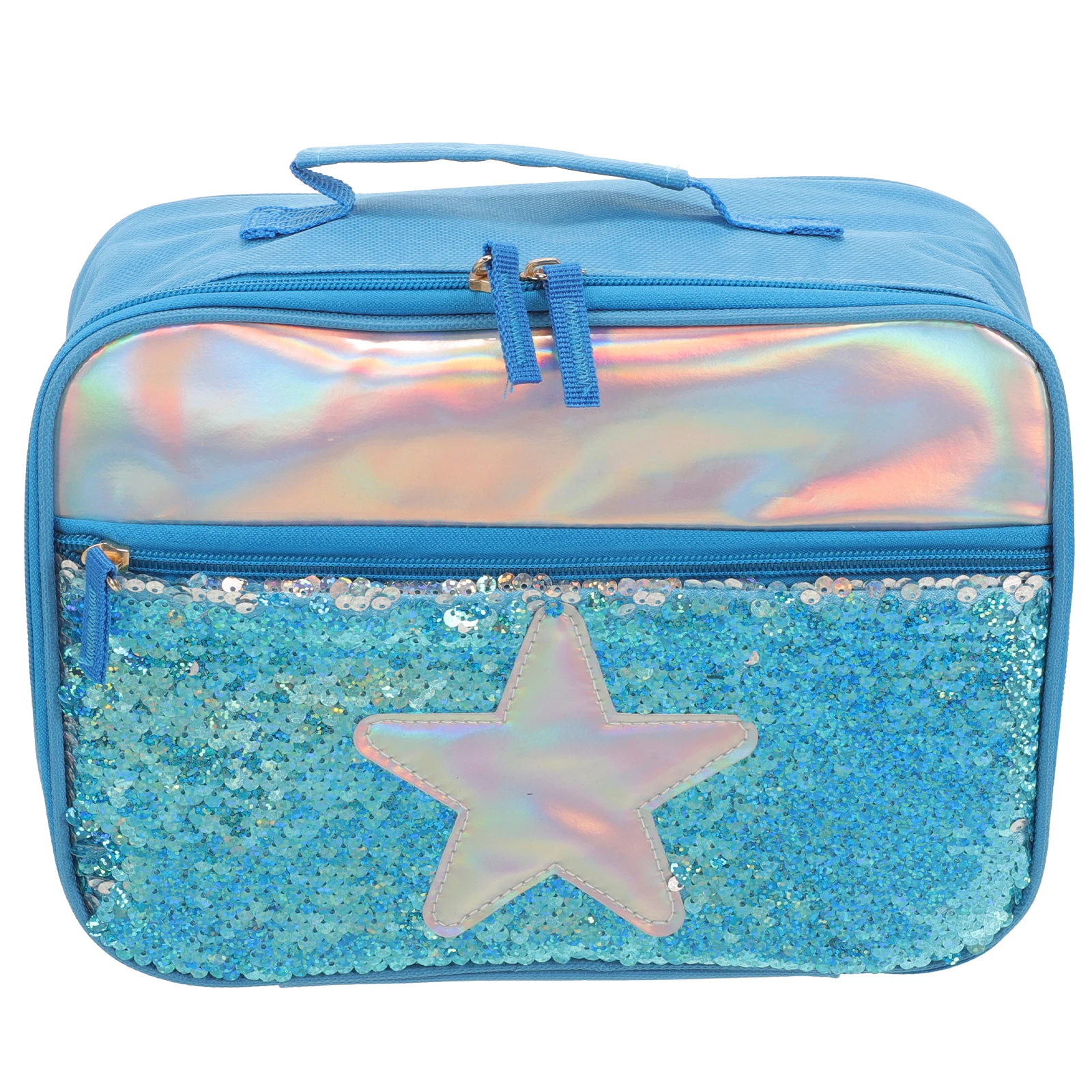 

Stylish Portable Lunch Bag For Women Men Thermal Insulated Meal Storage Bag With Sequin Design Picnic Beach Outdoor Use Blue