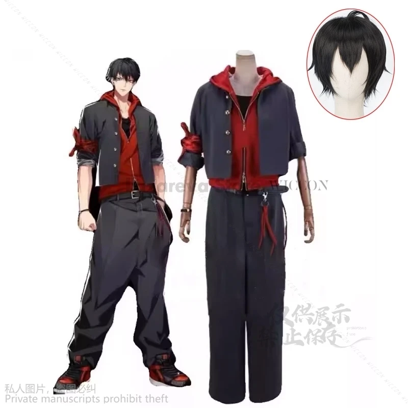 

Anime Game Division Rap Battle Hypnosis Microphone Yamada Ichiro Costume Coat Pants With Black Wigs Suit Set Cos Halloween Party