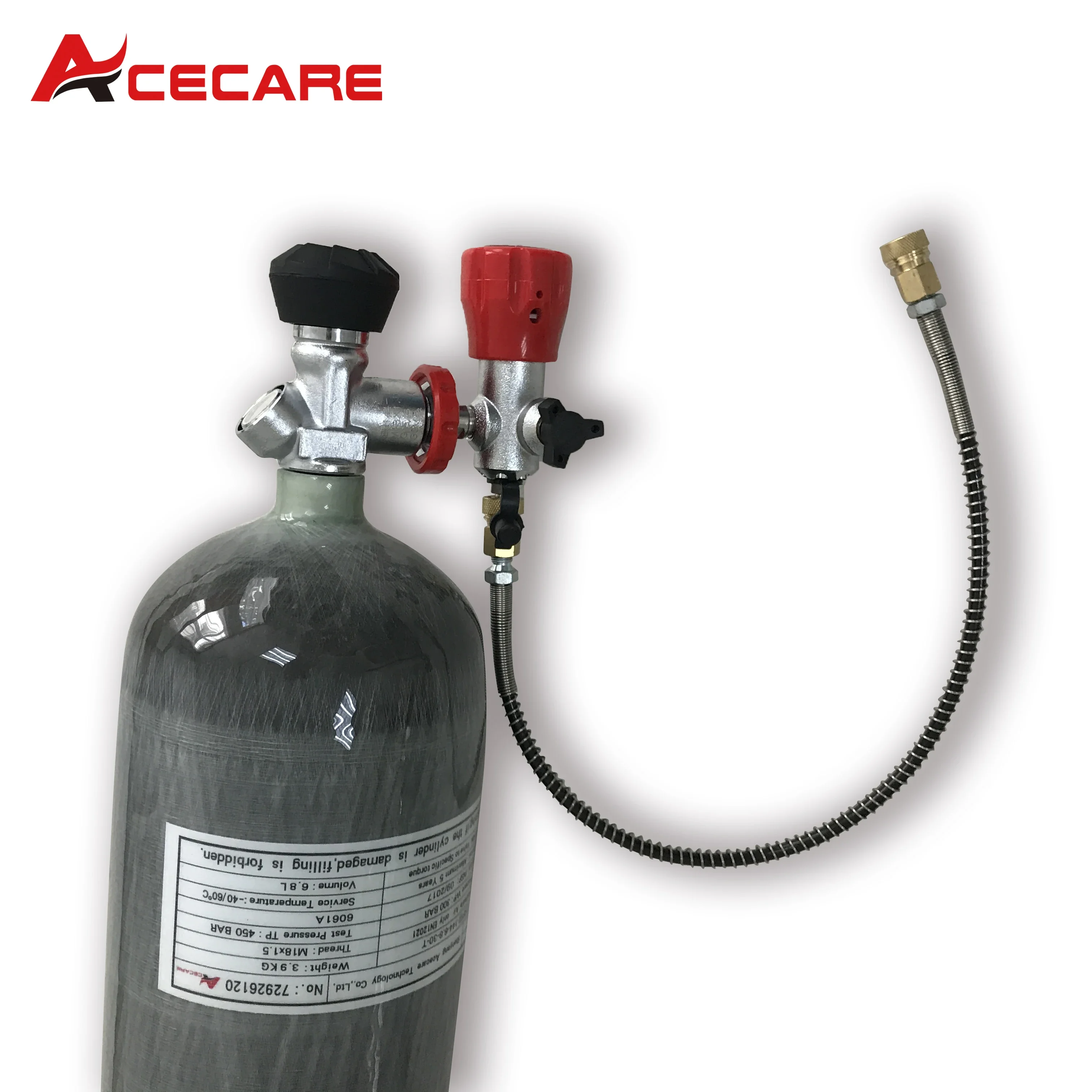 Acecare-バルブとフィラーステーションバルブ付きカーボンファイバーシリンダー,高圧スキューバダイビング,300bar,4500psi, 6.8l