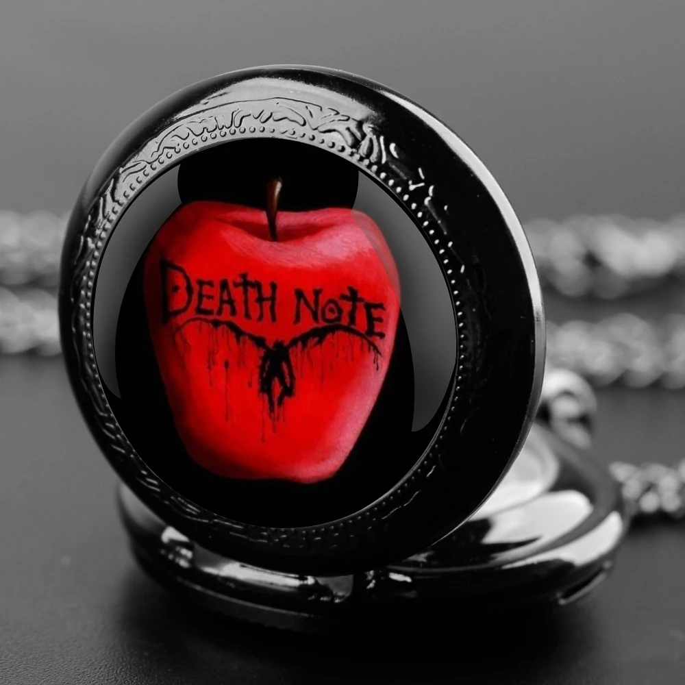 Delicate Gifts Quartz Pocket Watch Death Note Design Glass Dome Necklace Pendant Clock for Mens Womens