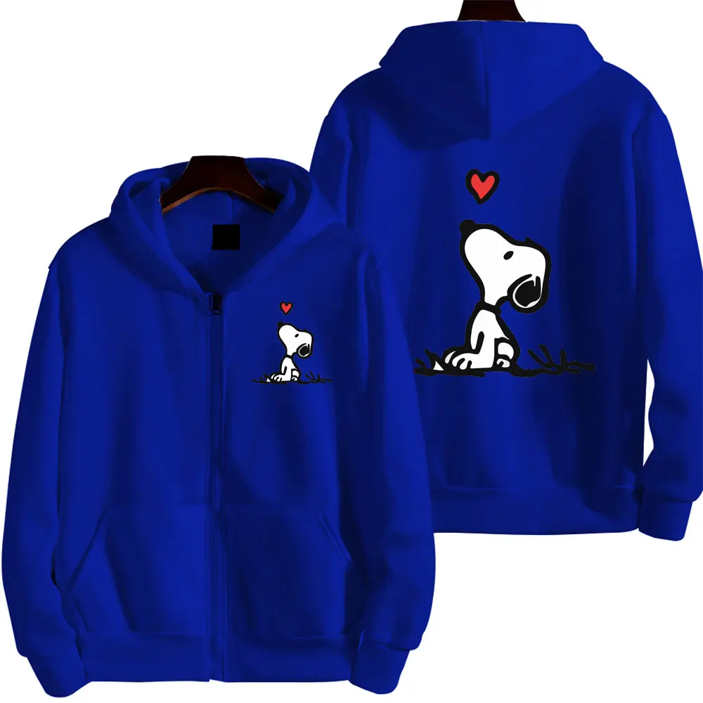 Snoopy White Women Zip Up Hoodie Jacket Spring Autumn 2024 Fashion Women Sweatshirt Cartoon Anime Couple Oversized Clothes Coats