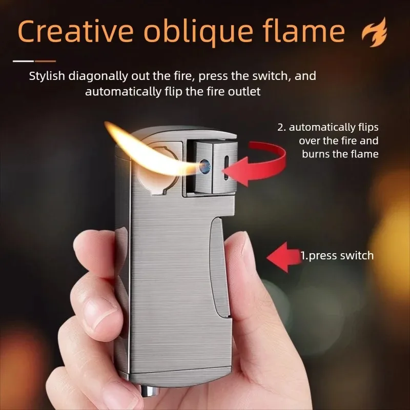Metal Pipe Butane Gas Lighter, Creative Retro Side, Mechanical Press Ignition, Inclined Flame, Metal Tool, Men's Gift