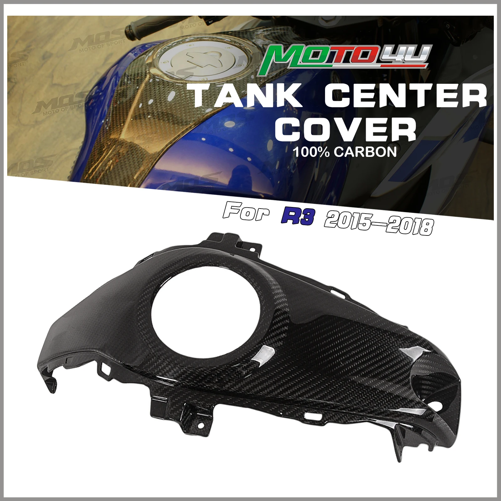 For YAMAHA YZF-R3 R3 2015 2016 2017 2018 100% Carbon Fiber Gas Tank Cover Middle Tank Fuel Protection Cap Fairing Guard Panel
