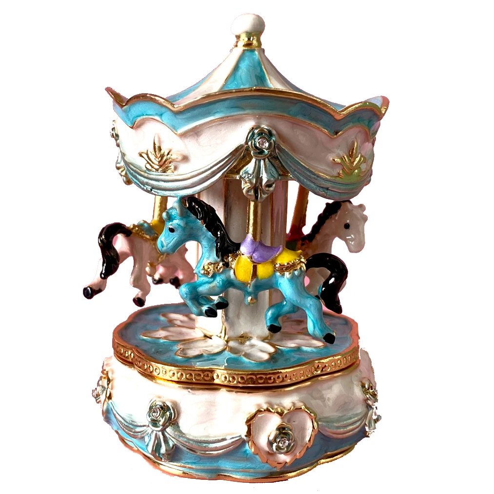 Carousel Horse Figurine Trinket Box Hand Painted Collectible Colorful Horse Ornament Ring Holder Storage Box