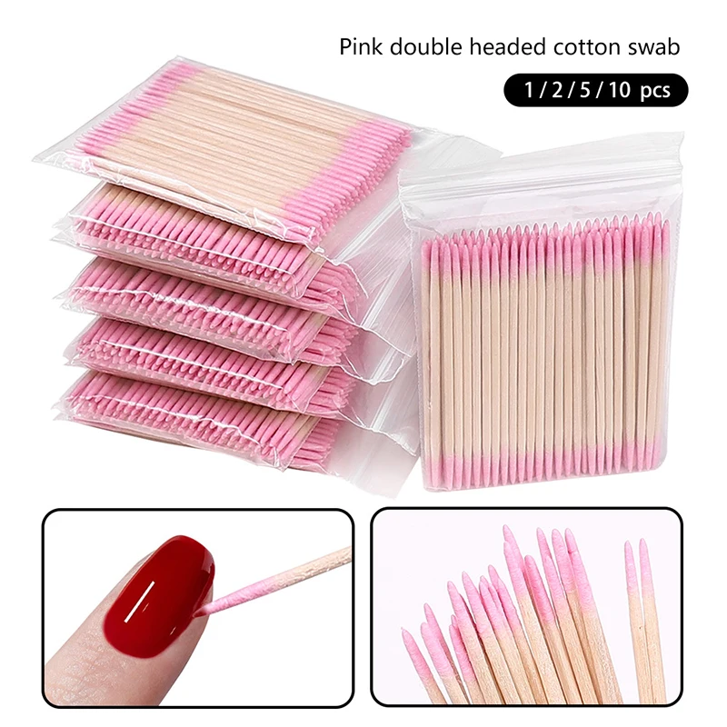 

1/2/5/10Bags Pink Wooden Tip Cotton Stick Long 7cm Wooden Handle Tip Semi Permanent Embroidered Cotton Swabs