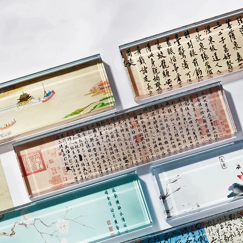 Crystal Glass Paperweight with Crane Pattern for Calligraphy Painting Desk Decoration Students Practice Chinese Style Art Supply