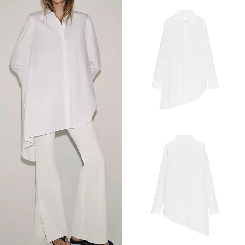 

Весна 2026: Женская модная асимметричная шелковая рубашка с длинным рукавом, индивидуальный дизайн, высокое качество, женская блузка
