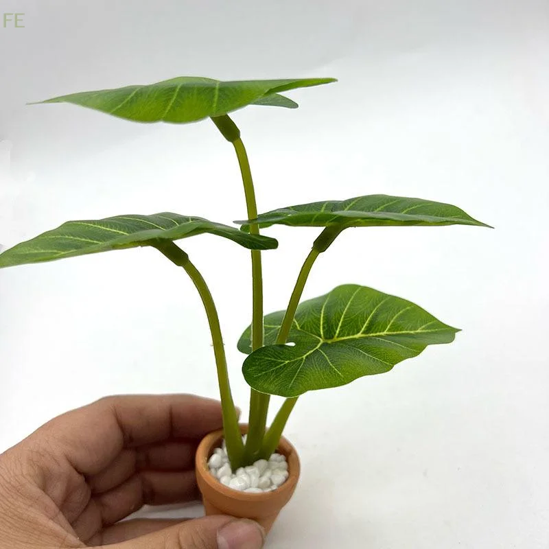 1 unidad de modelo en miniatura de filodendro para casa de muñecas, modelo de planta en maceta de rosa de 6 pétalos, mini planta en maceta con hojas, decoración para el hogar